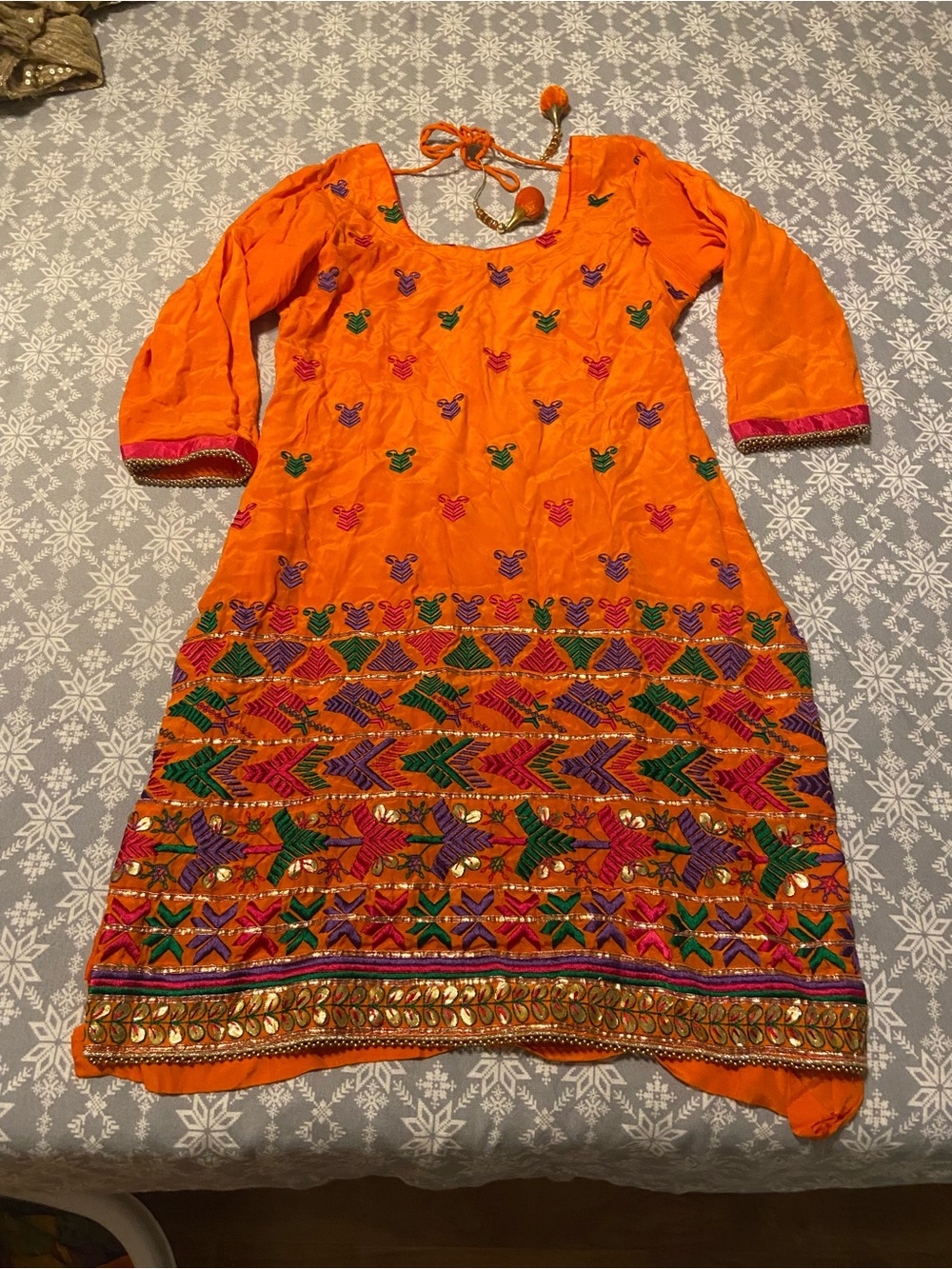 Indian Folkari Punjabi 3 Piece Salwar Suit Embroidery Gotha Pathi Jaggo Size M